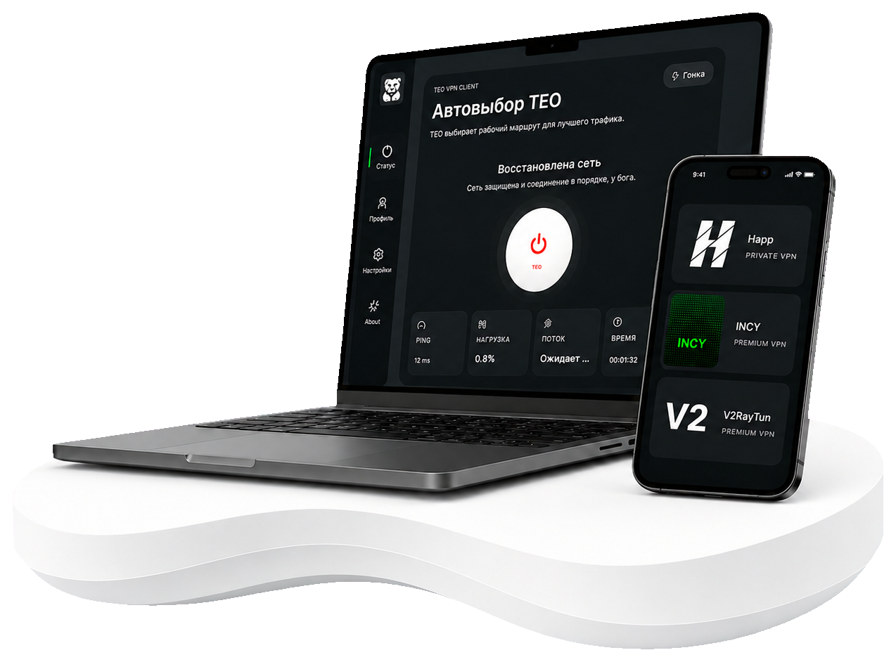 TEO VPN на компьютере и телефоне